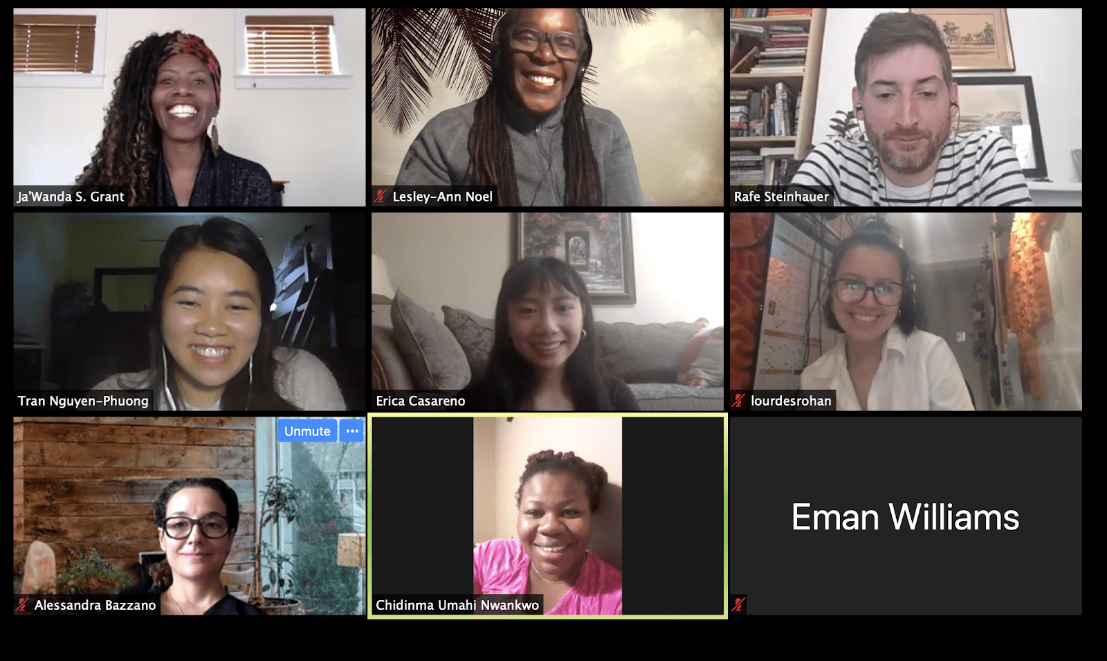 journey-map-4 9 participants smiling on a zoom call.