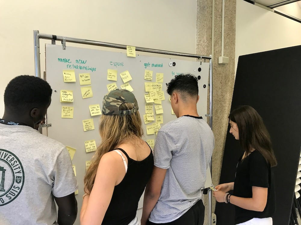 TYT on board Students gaze upon a board with ideas for maximizing their college experience.